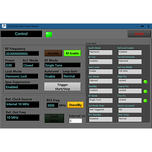 20 GHz Signal Source Software Front Panel example image